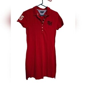 Tommy Hilfinger Polo Dress Midi w Collar Sz Medium Red Embroidered TH